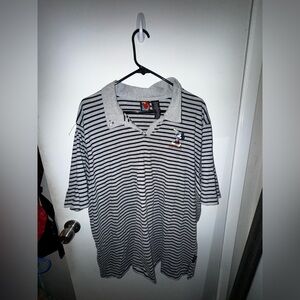 Disney Women’s T-Shirt Striped Polo Navy Blue and Gray